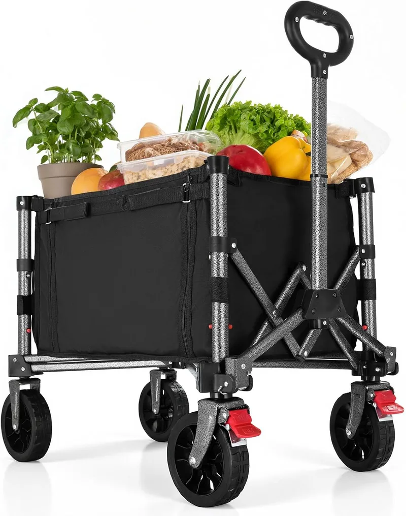 YEAUPE PRO ▫️ Carrinho dobrável, carrinho de transporte - Suporta 50 kg, acesso lateral com fecho de correr, bolsos de rede, pega ajustável e design compacto - Ideal para escritório e casa - 60L, preto