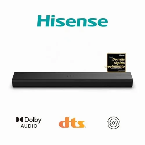 Hisense ▫️ HS1000 - Barra de som 2.0, 120 W, Dolby Audio, DTS Virtual:X, Modo TV, EZPlay, Bluetooth 5.3, eARC 2