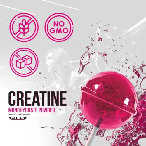 FOODELIS ▫️ Creatina Monohidratada em Pó 500 g – Sabor Pirulito – 100% Creatina Micronizada – Alta Pureza – Sem Aditivos – Vegana – Alta Solubilidade – Inclui Dosador 2