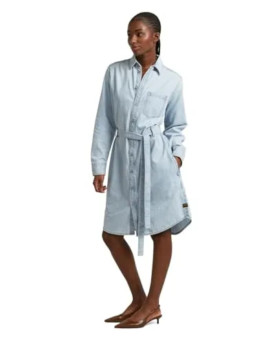 G-STAR ▫️ Vestido-camisa com cinto, manga comprida, para mulher, curto, azul, tamanho XL 4