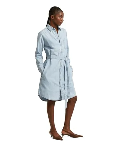 G-STAR ▫️ Vestido-camisa com cinto, manga comprida, para mulher, curto, azul, tamanho XL 6