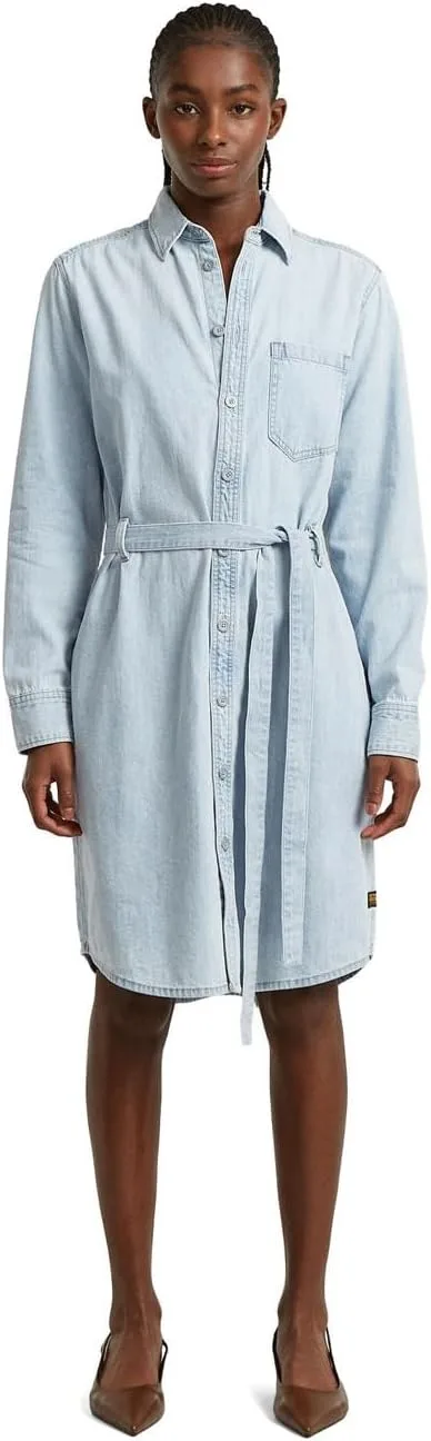 G-STAR ▫️ Vestido-camisa com cinto, manga comprida, para mulher, curto, azul, tamanho XL