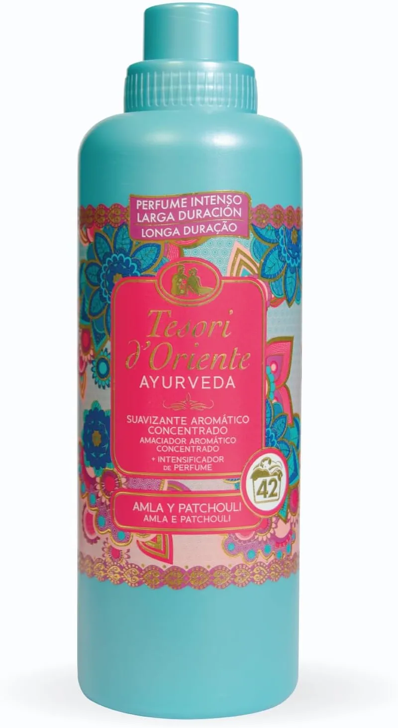 Tesori d'Oriente ▫️ Amaciador e Perfumador Líquido Aromático Concentrado Ayurveda, Óleo de Amla e Patchouli com Microcápsulas para uma Fragrância Duradoura, Facilita o Engomado, 42 Lavagens, 760 ml