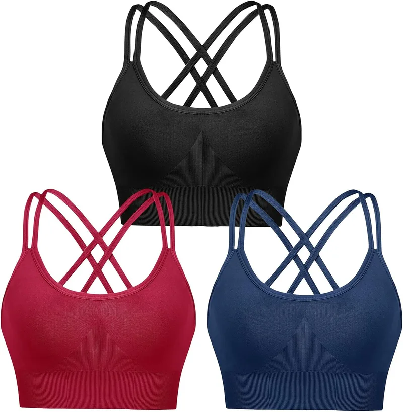 Leversic ▫️ Sutiã desportivo para mulher, sutiã de ioga almofadado, sutiã desportivo de impacto médio, top curto com costas cruzadas e alças, para fitness, ioga e ginásio