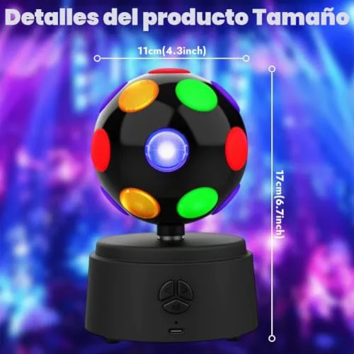 Piashow ▫️ Bola de discoteca giratória a 360 graus com LED multicolorido, luz de discoteca 3D, compatível com ligação Bluetooth, elevada compatibilidade, efeito de som surround estéreo 2
