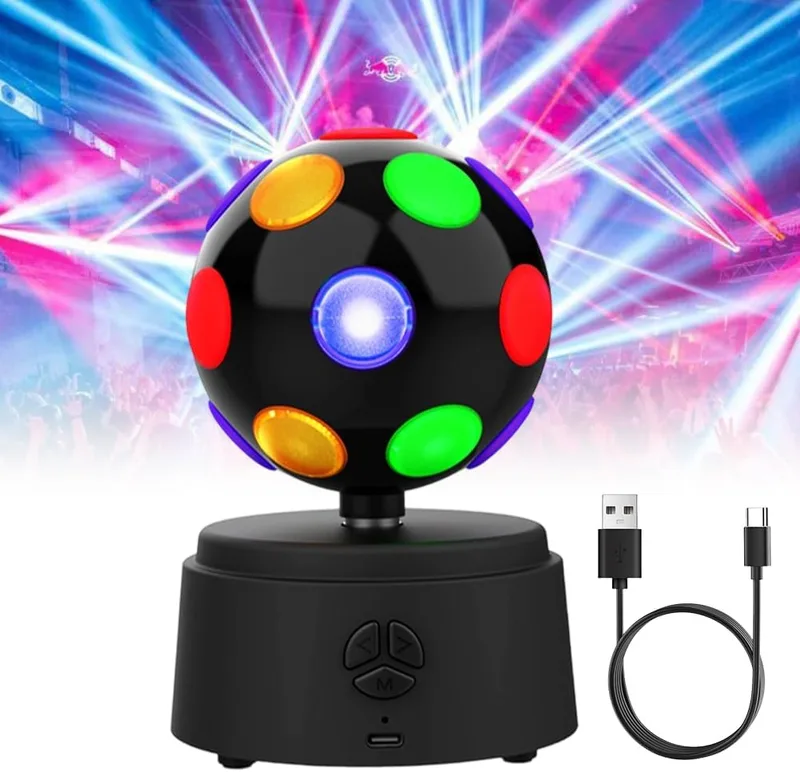 Piashow ▫️ Bola de discoteca giratória a 360 graus com LED multicolorido, luz de discoteca 3D, compatível com ligação Bluetooth, elevada compatibilidade, efeito de som surround estéreo