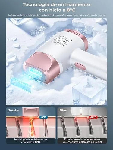 Deplite ▫️ 21J Depilador a laser com função de refrigeração, 600-1200 nm, depilador a luz pulsada com 9 níveis de energia, ecrã tátil LCD para mulheres e homens, zona do biquíni, axilas, rosto, corpo, cor rosa 2
