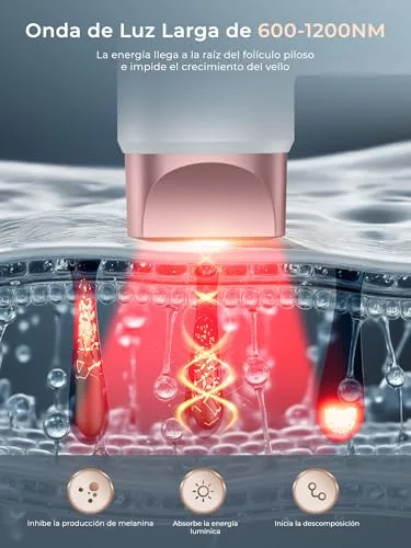 Deplite ▫️ 21J Depilador a laser com função de refrigeração, 600-1200 nm, depilador a luz pulsada com 9 níveis de energia, ecrã tátil LCD para mulheres e homens, zona do biquíni, axilas, rosto, corpo, cor rosa 3