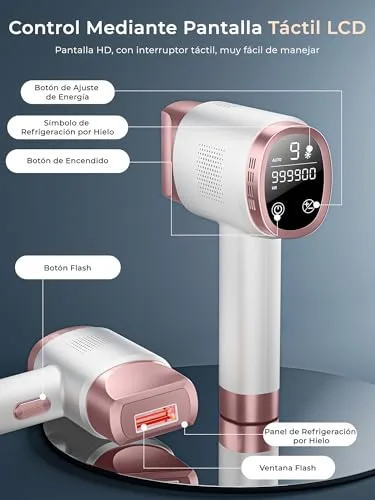 Deplite ▫️ 21J Depilador a laser com função de refrigeração, 600-1200 nm, depilador a luz pulsada com 9 níveis de energia, ecrã tátil LCD para mulheres e homens, zona do biquíni, axilas, rosto, corpo, cor rosa 6