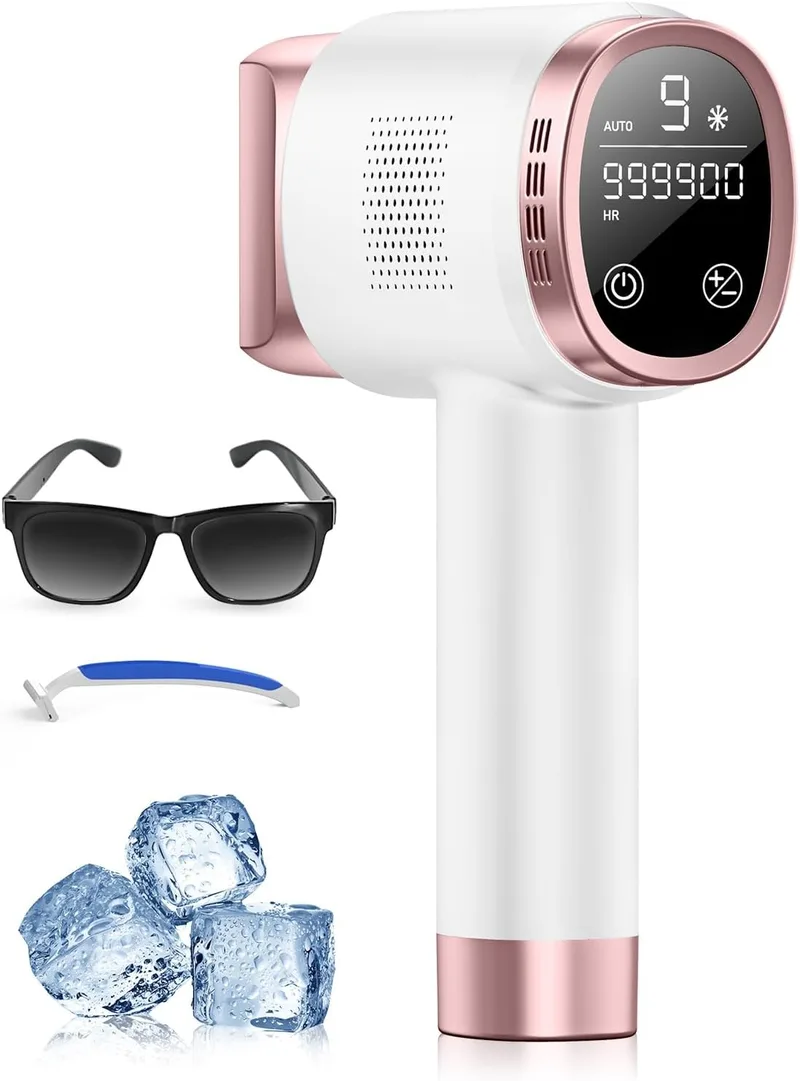 Deplite ▫️ 21J Depilador a laser com função de refrigeração, 600-1200 nm, depilador a luz pulsada com 9 níveis de energia, ecrã tátil LCD para mulheres e homens, zona do biquíni, axilas, rosto, corpo, cor rosa