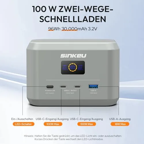 SinKeu ▫️ Estação de carregamento portátil, bateria LiFePO4 de 96 Wh, entrada/saída USB-C de 100 W 2