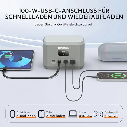 SinKeu ▫️ Estação de carregamento portátil, bateria LiFePO4 de 96 Wh, entrada/saída USB-C de 100 W 4
