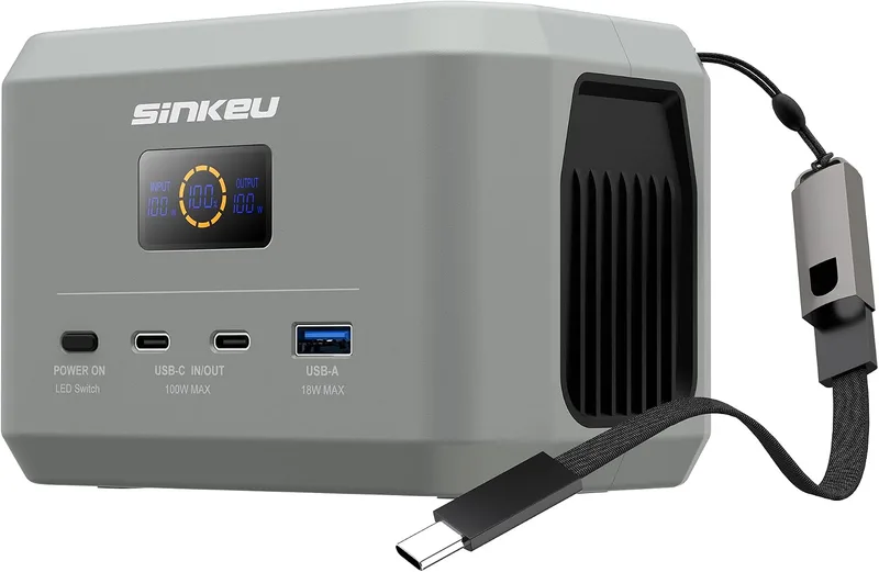 SinKeu ▫️ Estação de carregamento portátil, bateria LiFePO4 de 96 Wh, entrada/saída USB-C de 100 W