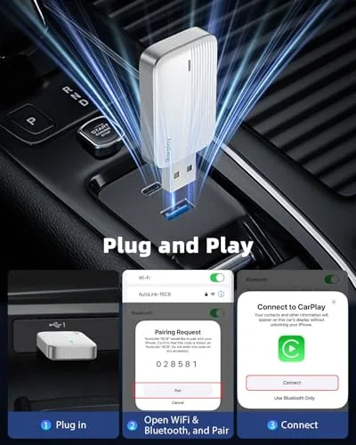 MoKo ▫️ Adaptador CarPlay sem fios para iPhone: transforma o cabo em conexão sem fios, Branco P 3
