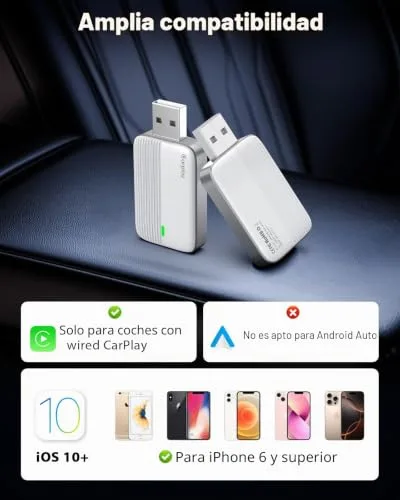MoKo ▫️ Adaptador CarPlay sem fios para iPhone: transforma o cabo em conexão sem fios, Branco P 7