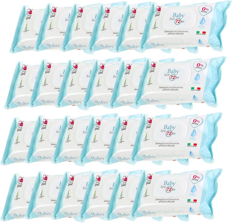 LifeChic ▫️ Toalhetes de bebé com água, para peles sensíveis, sem álcool, suaves para a pele, pH 5,5, delicadamente perfumados, 1728 unidades (24 embalagens)