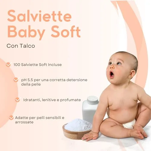 LifeChic ▫️ Toalhitas para bebés com talco, para peles sensíveis, sem álcool, suaves para a pele, pH 5,5, delicadamente perfumadas, 1200 unidades (12 pacotes) 2
