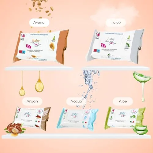 LifeChic ▫️ Toalhitas para bebés com talco, para peles sensíveis, sem álcool, suaves para a pele, pH 5,5, delicadamente perfumadas, 1200 unidades (12 pacotes) 6