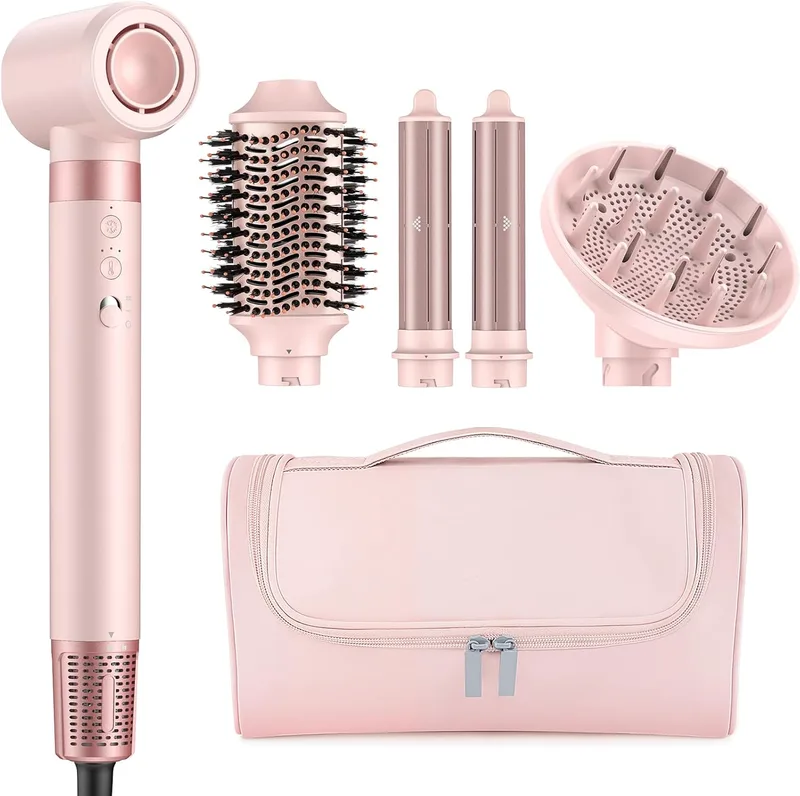 MESCOMB ▫️ Secador de cabelo 5 em 1 com modelador de ar e escova, difusor, secagem rápida, sem danos provocados pelo calor, sem frisado e com volume para todos os tipos de cabelo, bolsa organizadora para oferta, oferta de presentes
