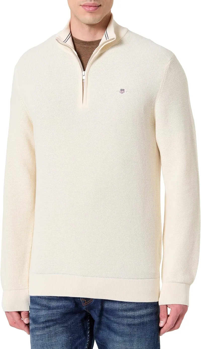 GANT ▫️ Camisola de gola alta com meio fecho em algodão microtexturizado para homem