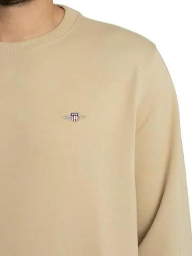 GANT ▫️ Camisola para homem com emblema, corte regular, bege aveia 4