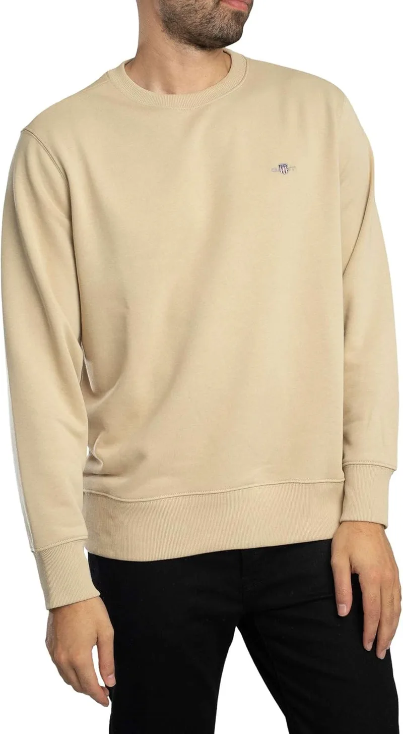 GANT ▫️ Camisola para homem com emblema, corte regular, bege aveia
