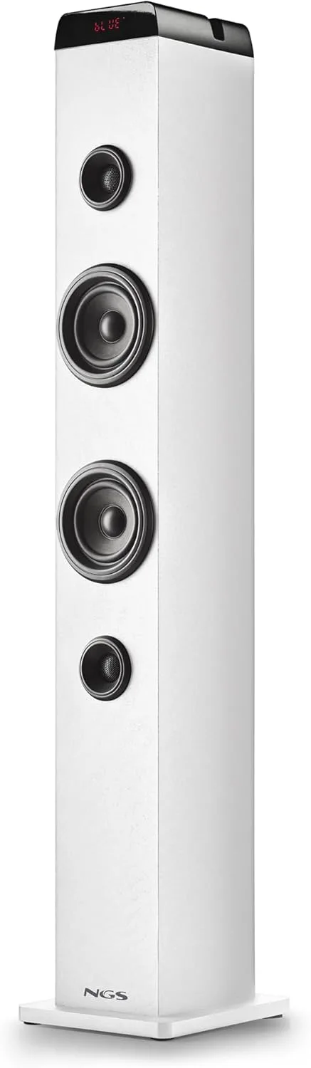 NGS ▫️ Sky Charm Pro White - Coluna de 50 W com Bluetooth 5.4, Efeitos Óticos, USB, AUX-IN, Rádio FM, Função de transmissão, Entrada para microfone de karaoke, Comando à distância, Branco