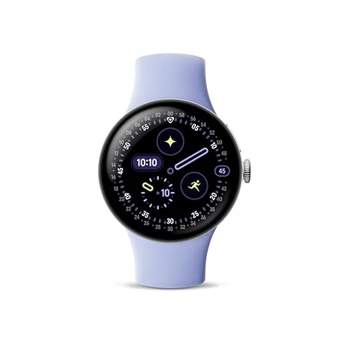 Google ▫️ Pixel Watch 4 (41 mm) - Smartwatch Android com monitorização da condição física e assistência do Gemini - Caixa em alumínio na cor prateada polida - Bracelete desportiva lilás - Wi-Fi 2