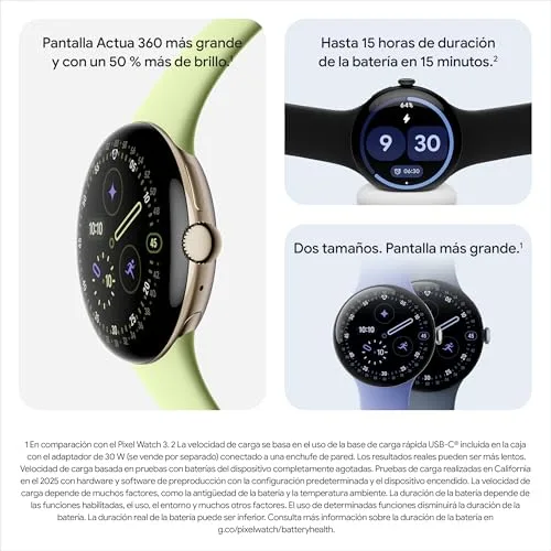 Google ▫️ Pixel Watch 4 (41 mm) - Smartwatch Android com monitorização da condição física e assistência do Gemini - Caixa em alumínio na cor prateada polida - Bracelete desportiva lilás - Wi-Fi 6