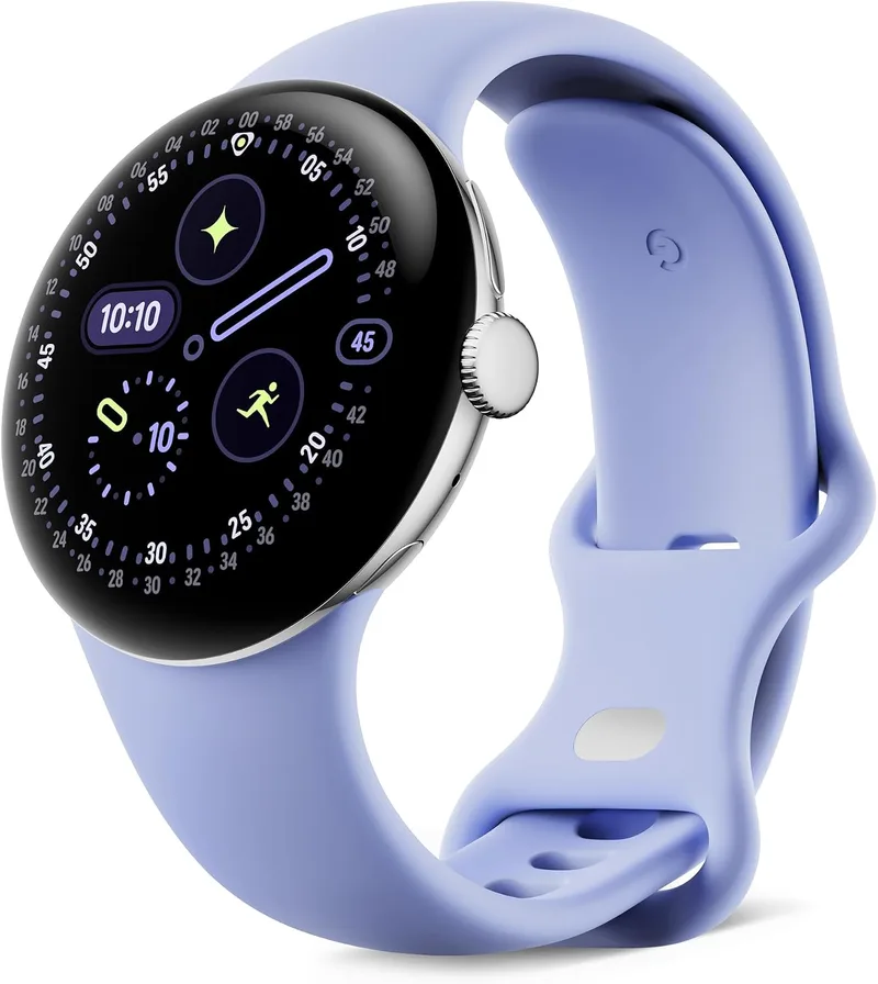 Google ▫️ Pixel Watch 4 (41 mm) - Smartwatch Android com monitorização da condição física e assistência do Gemini - Caixa em alumínio na cor prateada polida - Bracelete desportiva lilás - Wi-Fi
