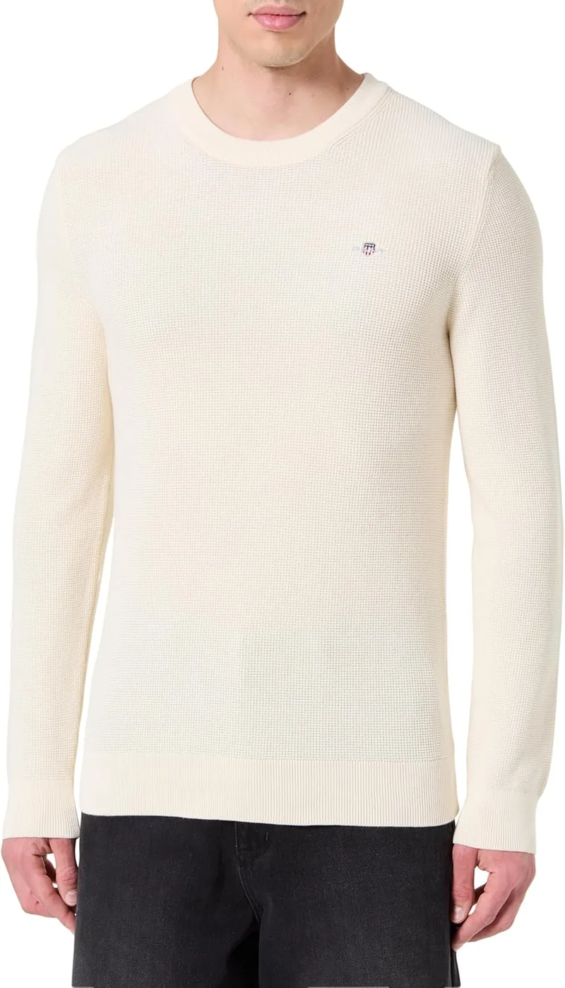 GANT ▫️ Camisola de gola em C em algodão microtexturizado para homem