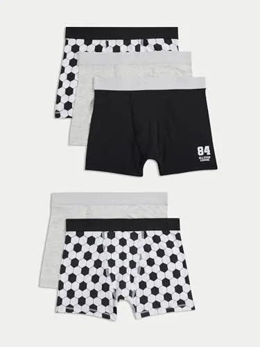 Marks & Spencer ▫️ Boxers com estampado de futebol, com elevado teor de algodão, para menino, embalagem de 5, corte normal, StayNew™, com elasticidade 2