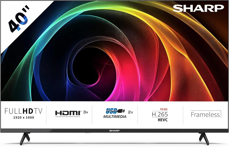 Sharp ▫️ 40HA1305E - TV não inteligente de 40" FHD, sem moldura, 60 Hz, som 2x8 W, 3 portas HDMI, 2 portas USB, cor preta