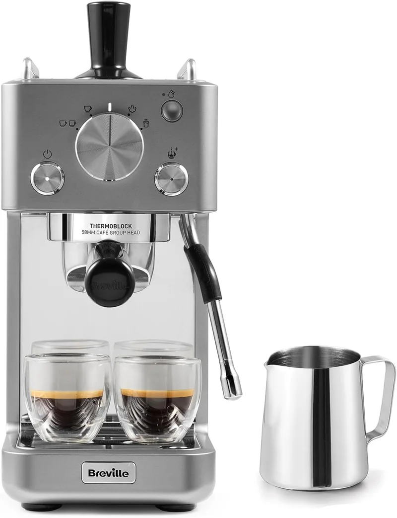 Breville ▫️ Máquina de café expresso Barista Slimline | Bocal de leite integrado | Máquina de café compacta para cappuccinoscafés lattes e muito mais | Bomba de 15 bar | Prateada [VCF185X] [VCF185X] [VCF185X] [VCF185X] [VCF185X] [VCF185X] [VCF185X