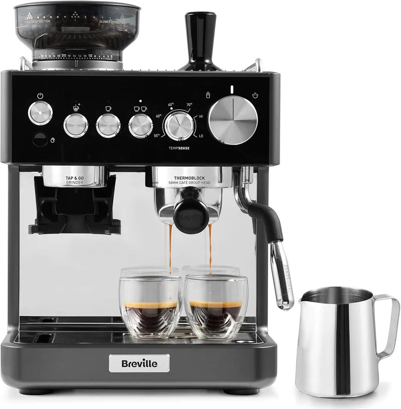 Breville ▫️ Máquina de café expresso Barista Sense | Máquina de café super-automática com moinho de café e bocal de leite incorporados | Vaporizador TempSense | Bomba italiana de 15 bar | Preto [VCF187X] [VCF187X].