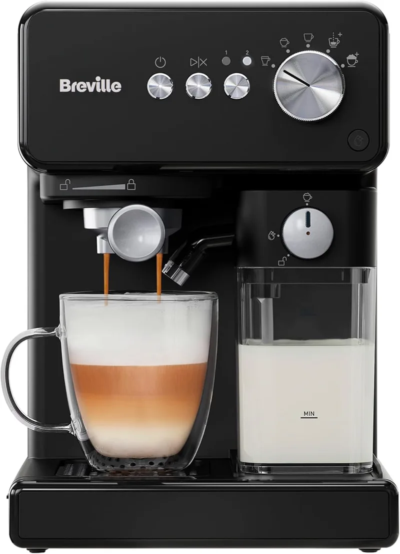 Breville ▫️ Máquina de café expresso Prima Latte Single Touch | Batedor de leite automático | Máquina de café para cappuccinos, lattes e muito mais | Bomba italiana de 15 bar | Preto | VCF183X