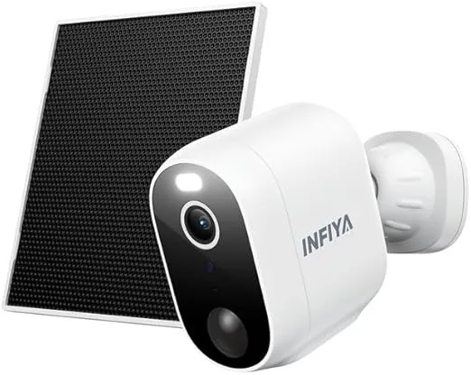 INFIYA ▫️ Câmara de vigilância WiFi exterior alimentada a energia solar - Câmara de vigilância doméstica WiFi sem fios 2K com bateria, sirene PIR, visão nocturna a cores, deteção de pessoas, WiFi 2,4 GHz, IP65