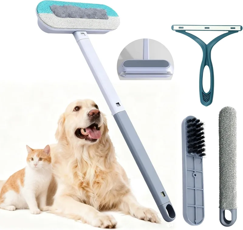 HOLILURE ▫️ Removedor de pêlos de animais 4 em 1, multifuncional, removedor de pêlos de gato, cabo longo, removedor de pêlos de cão, multifuncional, com escova para pêlos, removedor de pêlos, removedor de pêlos portátil para