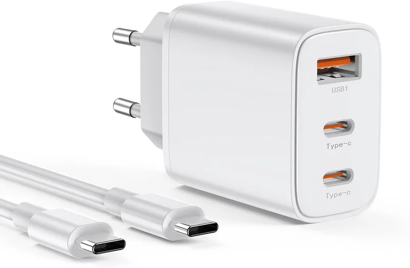 BHHB ▫️ Carregador USB C 30W 3 portas 3 portas Carregador plug-in USBC Tipo c Carregador rápido Carregador múltiplo rápido para i-Phone 17 16 15 Pro MAX, iPad, Sam-Sung S25 S24 （1 x 2m Cabo USB-C）.