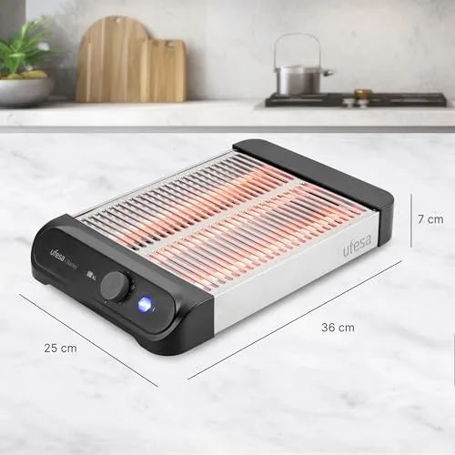 Ufesa ▫️ Tostadeira plana Barley, 900 W com 3 resistências de quartzo, tostadeira horizontal em aço inoxidável, tamanho XL para 4 fatias, 7 níveis, funções de aquecimento e descongelação, tabuleiro recolhedor de migalhas, pastelaria 2