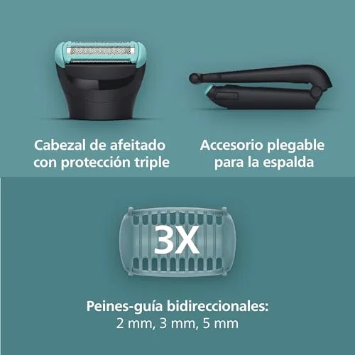 PHILIPS ▫️ Máquina de Depilar Corporal Série 5000 - Máquina de depilar masculina com sistema de proteção, aparar e depilar as zonas íntimas e as costas, 100% à prova de água, 100 min de autonomia, BG5480/15. 3