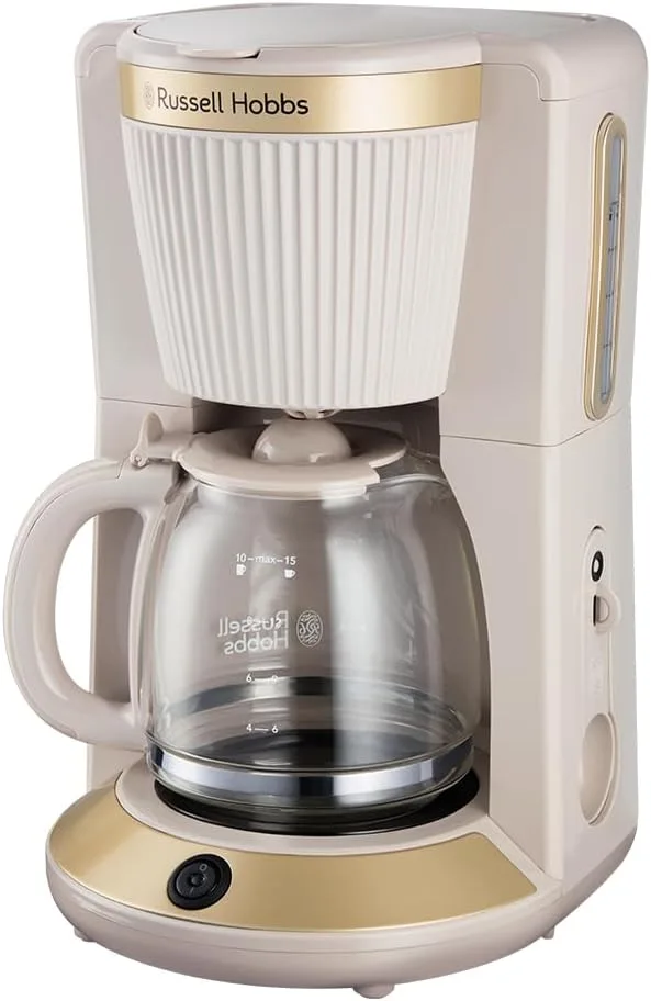 Russell Hobbs ▫️ Cafeteira de gotejamento Brontë Stone [1,25L, 1100W] (jarro de vidro, 10-15 chávenas, WhirlTech, Manter quente, Colher, Pausa para verter, Nível de água, Luz indicadora, Cinzento pedra) 26781-56