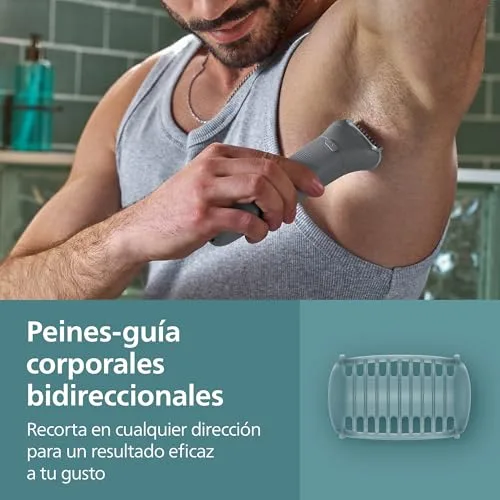 PHILIPS ▫️ Máquina de barbear corporal série 3000 - Depiladora masculina com sistema de proteção, aparar e depilar zonas íntimas, barbear suave e preciso, 100% à prova de água, 80 min. de autonomia, BG3480/15. 6