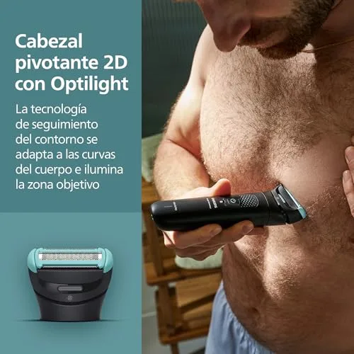 PHILIPS ▫️ Máquina de Barbear Corporal S7000 - Aparador para homem com cabeça pivotante intercambiável 2D, sistema Triple Protect, adequado para utilizar no duche e na zona íntima, 120 min. de autonomia, BG7480/15 5