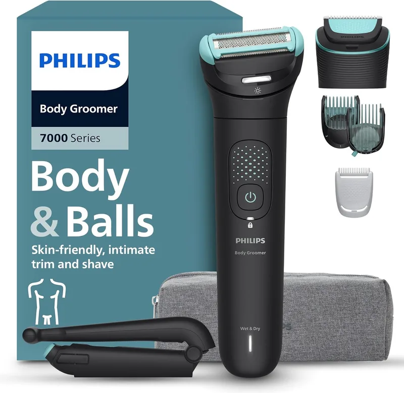 PHILIPS ▫️ Body Shaver S7000 - Máquina de barbear para homem com cabeça pivotante intercambiável 2D, sistema de proteção tripla, duche e encravamento, autonomia de 120 min., BG7480/15