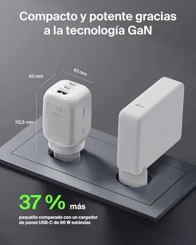 Belkin ▫️ Carregador USB-C 3 portas, carregador GAN de 100 W, 2 USB-C e 1 USB-A, ficha para a UE, Reino Unido e EUA, carregamento rápido para MacBook, iPhone, iPad Pro, Samsung Galaxy, Google Pixel, etc. - Branco 5