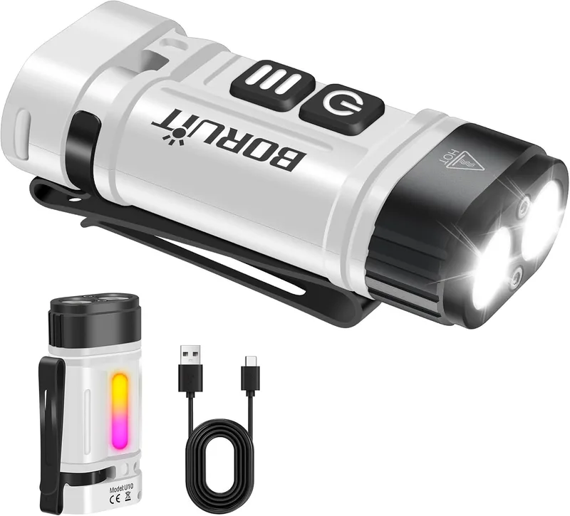 BORUIT ▫️ Lanterna LED U10, 880 lúmenes, 16 modos, com pilha recarregável AA, classificação IPX4 à prova de água, clipe giratório, base magnética, ideal para acampamento, emergências e trabalhos ao ar livre