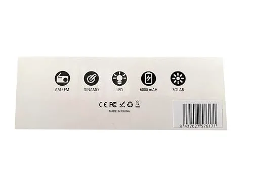 MI DUENDE MÁGICO ▫️ Rádio solar portátil com AM/FM, alarme SOS e dínamo de manivela, carregador USB para telemóvel, lanterna LED, alarme sonoro de emergência (powerbank recarregável de 6000 mAh) 7
