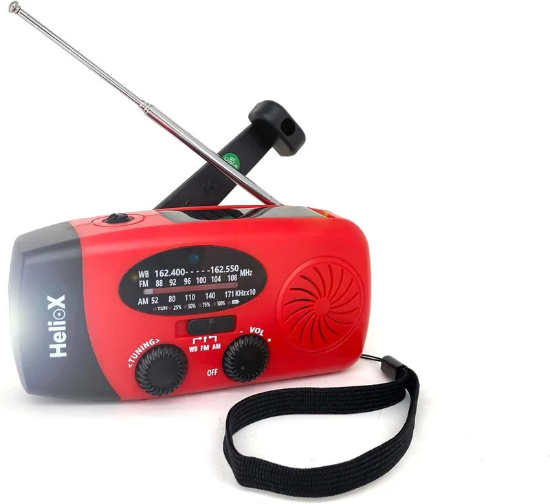 MI DUENDE MÁGICO ▫️ Rádio solar portátil com AM/FM, alarme SOS e dínamo de manivela, carregador USB para telemóvel, lanterna LED, alarme sonoro de emergência (powerbank recarregável de 6000 mAh)