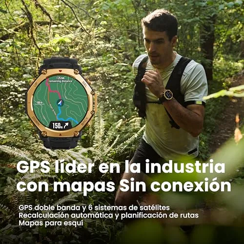 Amazfit ▫️ T-Rex 3 Pro – Relógio inteligente desportivo para homem, ecrã AMOLED de safira, moldura em titânio, GPS de banda dupla, mapas offline, lanterna integrada, compatível com Android e iPhone 5